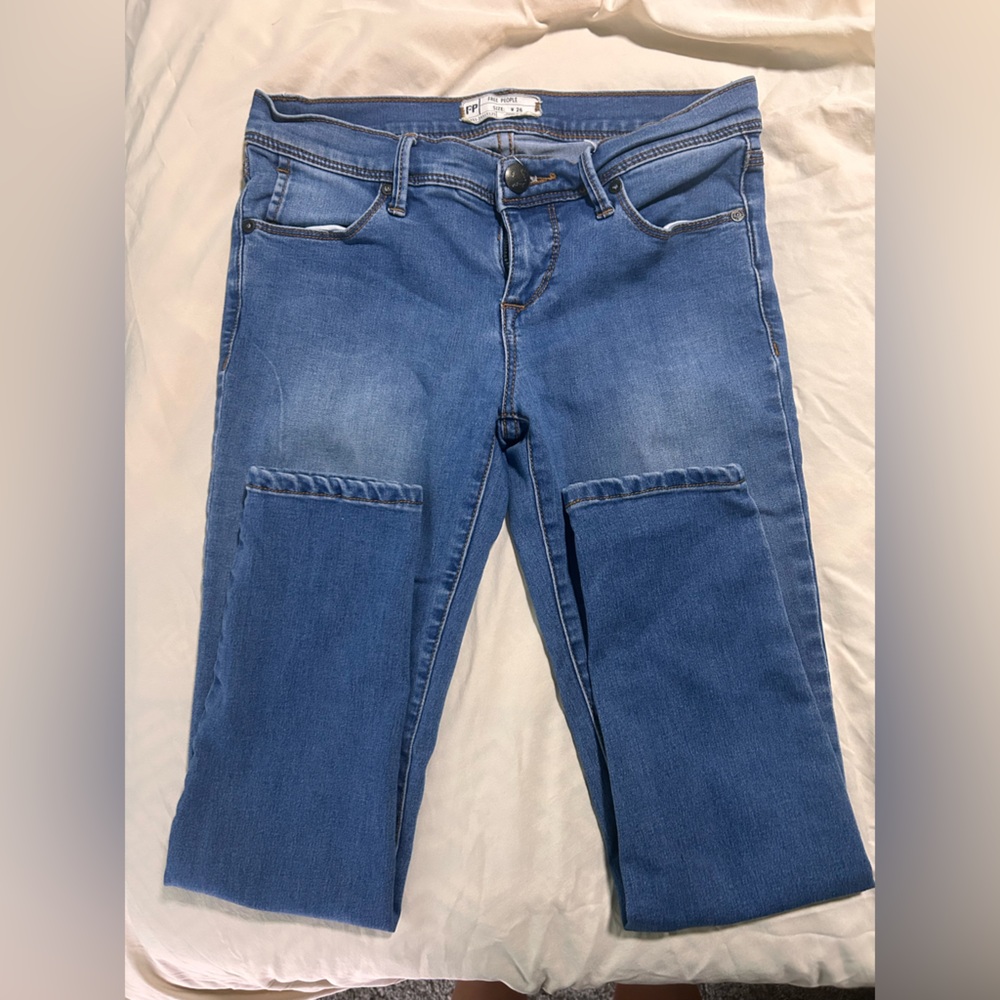 Free People Light Blue Denim, Low Rise, Skinny Jeans, 26